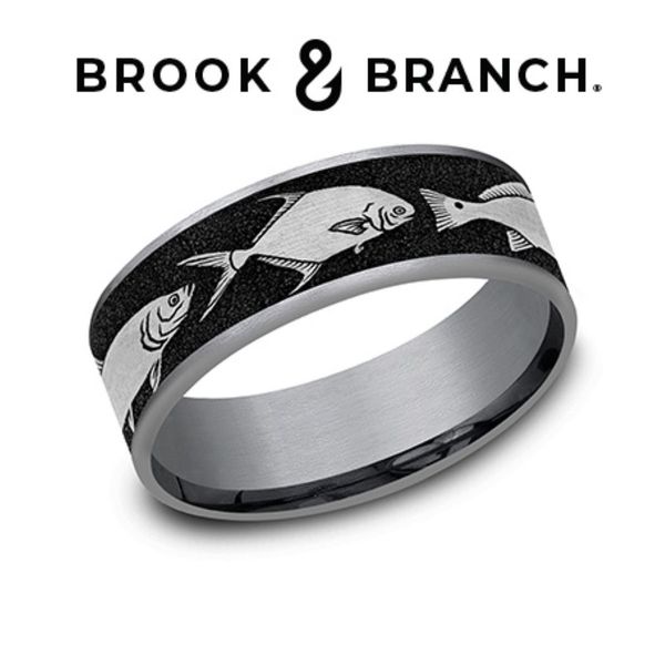 Brook & Branch Grey Tantalum Bay Fish Wedding Band 7.5mm Size 10 Bradley's Jewelers Jacksonville, NC