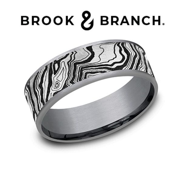 Brook & Branch Grey Tantalum Topographic Wedding Band 7.5mm Size 10 Bradley's Jewelers Jacksonville, NC