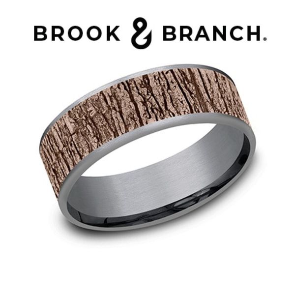 Brook & Branch Rosé Gold & Tantalum Bark Wedding Band 7.5mm Bradley's Jewelers Jacksonville, NC