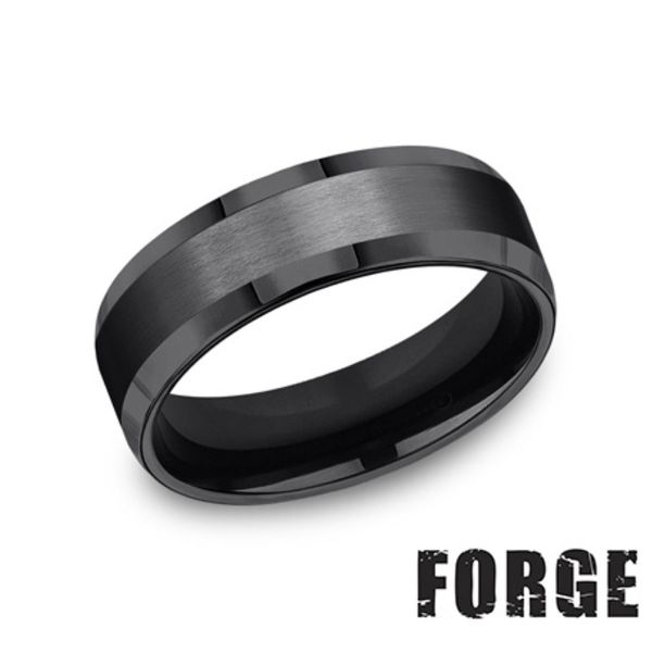 Forge Black Titanium Men's Wedding Band 7mm Beveled Edge Comfort Fit Size 10 Bradley's Jewelers Jacksonville, NC