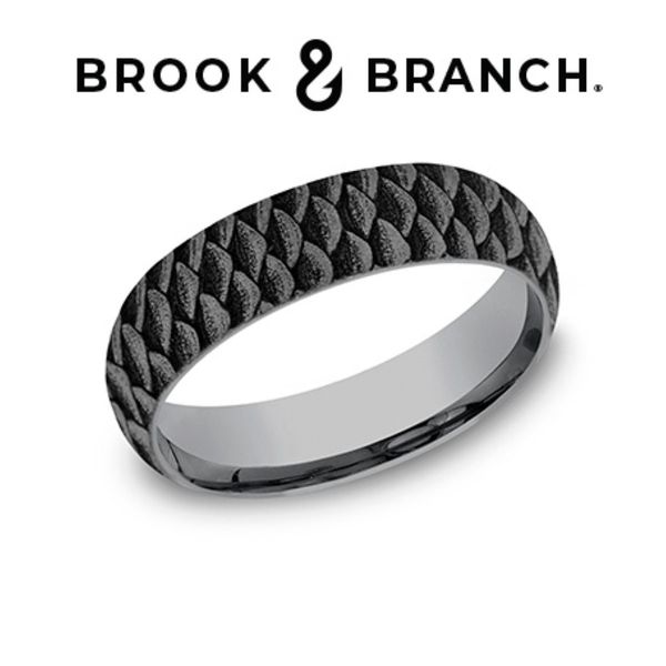 Brook & Branch Grey Tantalum Domed Fish Scale Wedding Band 6mm Size 10 Bradley's Jewelers Jacksonville, NC