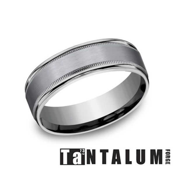 Forge Black Tantalum Satin Drop Bevel Edge Wedding Band 8mm Size 10 Bradley's Jewelers Jacksonville, NC