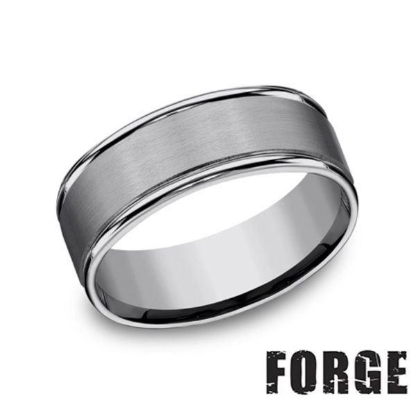 Forge Tungsten Men's Wedding Band 8mm Satin Center Size 10 Bradley's Jewelers Jacksonville, NC