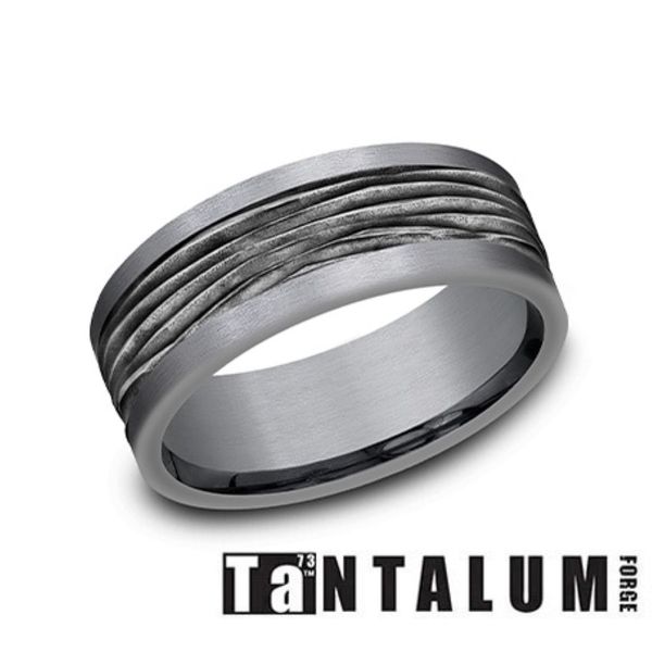 Forge Black Tungsten & Tantalum Horizontal Bark Wedding Band Size 10 Bradley's Jewelers Jacksonville, NC