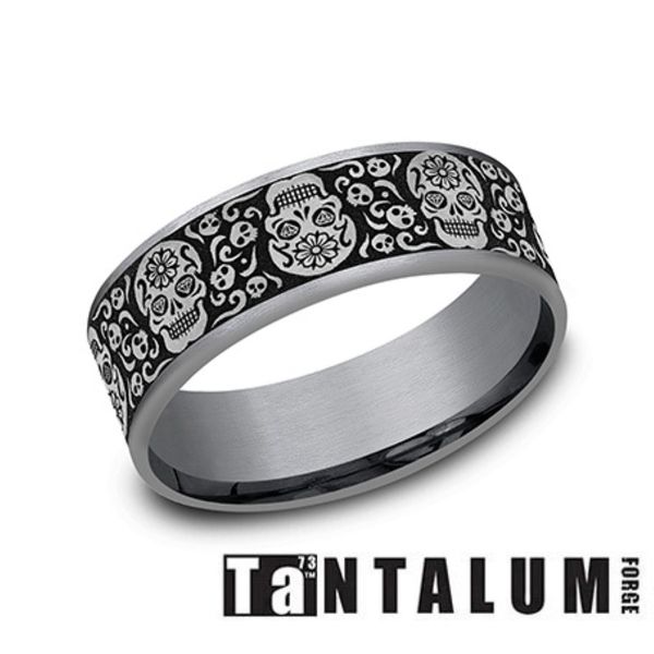 Forge Black Tantalum Sugar Skulls Wedding Band 7.5mm Size 10 Bradley's Jewelers Jacksonville, NC