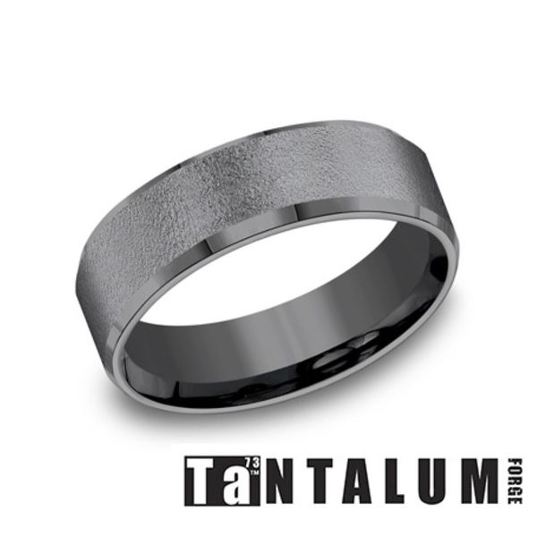 Forge Black Tantalum Wire Brushed Beveled Edge Wedding Band 7mm Bradley's Jewelers Jacksonville, NC