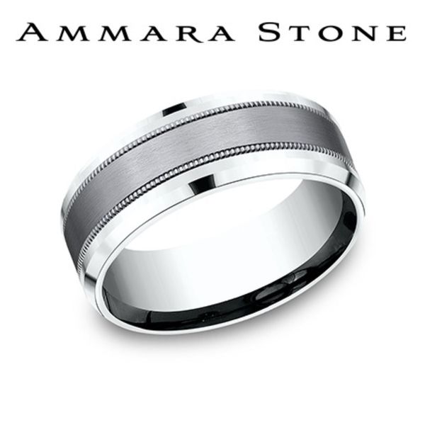 Benchmark Ammara Stone 14K White Gold and Tantalum Wedding Band 8MM Bradley's Jewelers Jacksonville, NC