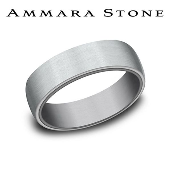 Ammara Stone 14K White Gold & Tantalum Satin Half Round Wedding Band 6.5mm Size 10 Bradley's Jewelers Jacksonville, NC