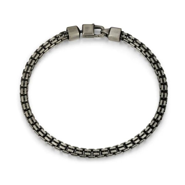 Ethos Sterling Silver Gunmetal Box Chain Bracelet 8.5