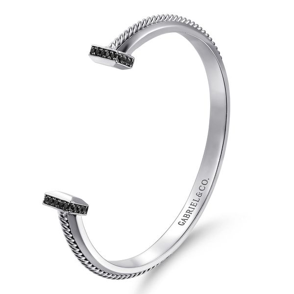 Gabriel & Co Men's Sterling Silver Black Spinel Hampton Collection Open Cuff Bracelet Image 3 Bradley's Jewelers Jacksonville, NC