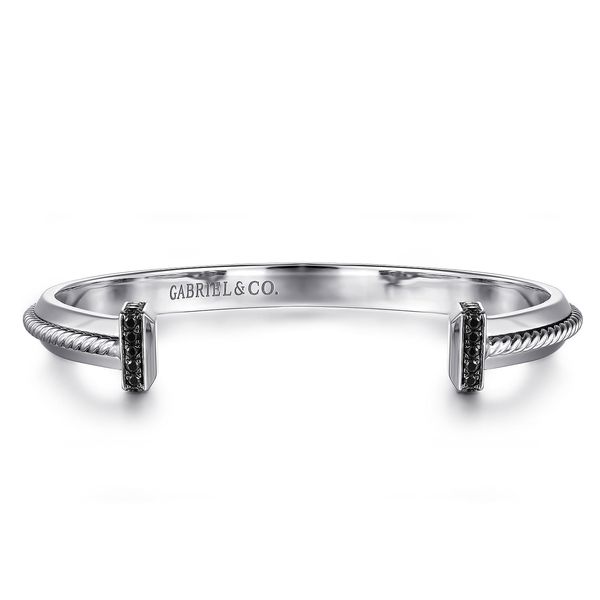 Gabriel & Co Men's Sterling Silver Black Spinel Hampton Collection Open Cuff Bracelet Bradley's Jewelers Jacksonville, NC