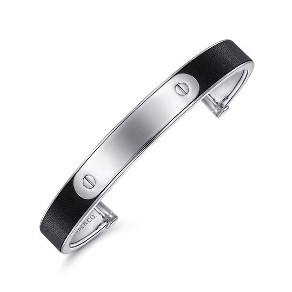 Gabriel & Co. Sterling Silver and Black Leather Men’s Cuff Bracelet, 7.25