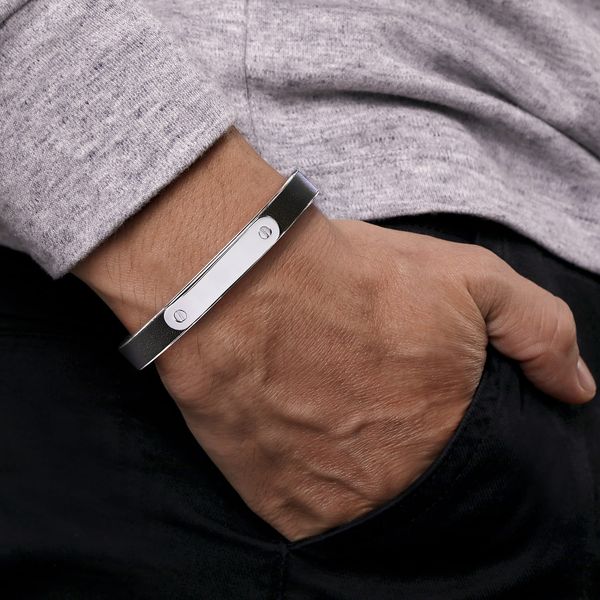 Gabriel & Co. Sterling Silver and Black Leather Men’s Cuff Bracelet, 7.25