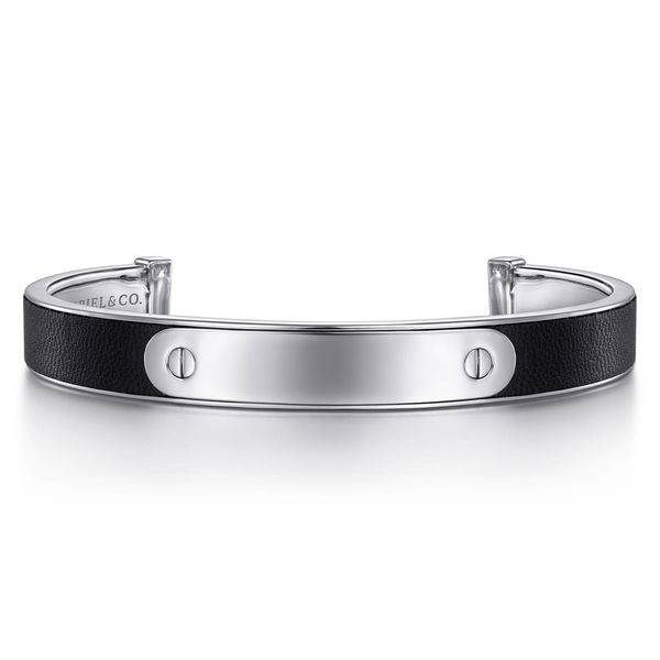 Gabriel & Co. Sterling Silver and Black Leather Men’s Cuff Bracelet, 7.25