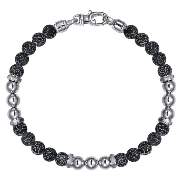 Gabriel & Co Sterling Silver 6mm Blue Agate & 6mm Silver Beaded Men's Bracelet Bujukan Collection Bradley's Jewelers Jacksonville, NC