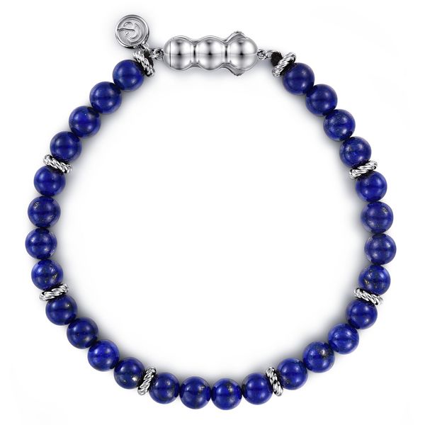Gabriel & Co Sterling Silver 6mm Lapis Bujukan Beaded Men's Bracelet Length 8 Bradley's Jewelers Jacksonville, NC