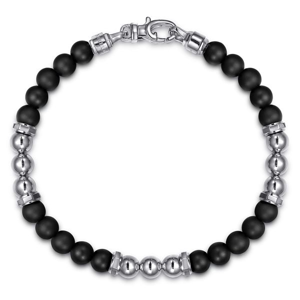 Gabriel & Co Sterling Silver 6mm Matte Onyx & 6mm Silver Beaded Men's Bracelet Bujukan Collection Bradley's Jewelers Jacksonville, NC