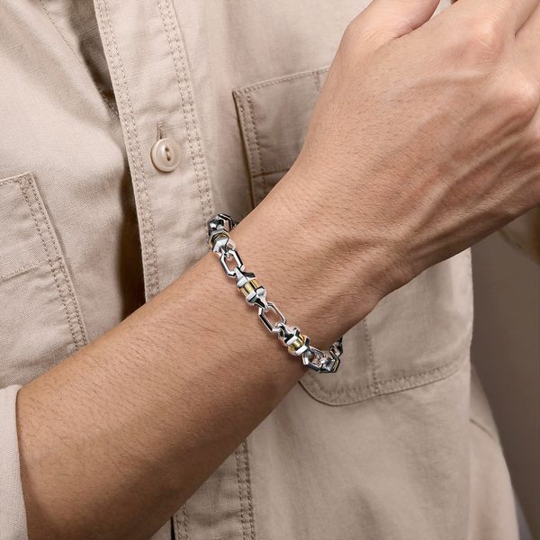 Gabriel & Co Men's Two-Tone Cylinder Bracelet Sterling Silver & 14K Yellow Gold Classic Collection Image 3 Bradley's Jewelers Jacksonville, NC