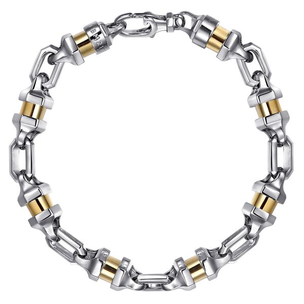 Gabriel & Co Men's Two-Tone Cylinder Bracelet Sterling Silver & 14K Yellow Gold Classic Collection Bradley's Jewelers Jacksonville, NC
