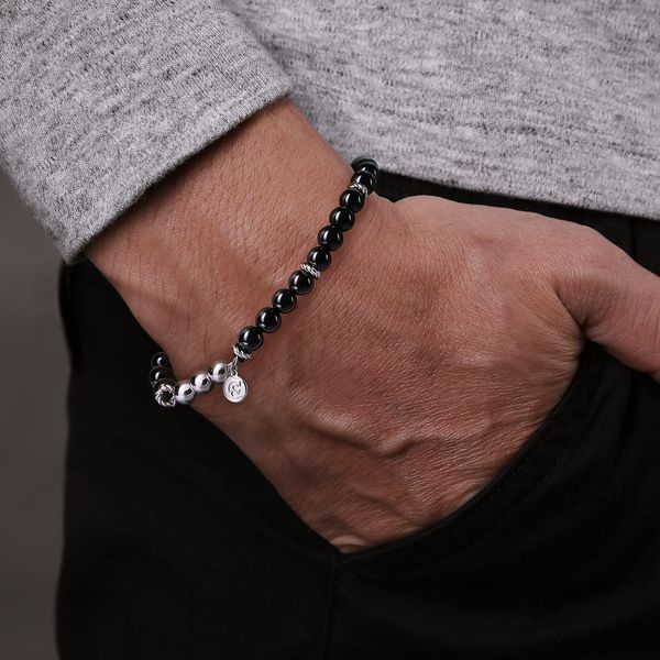 Gabriel & Co Sterling Silver Black Onyx Bujukan Beaded Men's Bracelet Length 8 Image 3 Bradley's Jewelers Jacksonville, NC