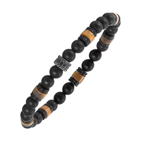 Men’s Stainless Steel Black Onyx and Tiger’s Eye Beaded Stretch Bracelet Image 2 Bradley's Jewelers Jacksonville, NC