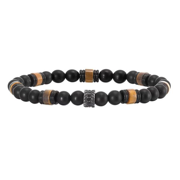 Men’s Stainless Steel Black Onyx and Tiger’s Eye Beaded Stretch Bracelet Bradley's Jewelers Jacksonville, NC
