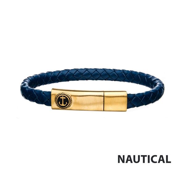 Blue Leather Bar Bracelet with Brushed Gold IP Anchor Clasp Bradley's Jewelers Jacksonville, NC