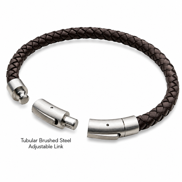 Men’s 6mm Brown Leather Bracelet with Stainless Steel Clasp Image 2 Bradley's Jewelers Jacksonville, NC