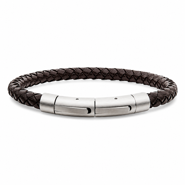 Men’s 6mm Brown Leather Bracelet with Stainless Steel Clasp Bradley's Jewelers Jacksonville, NC