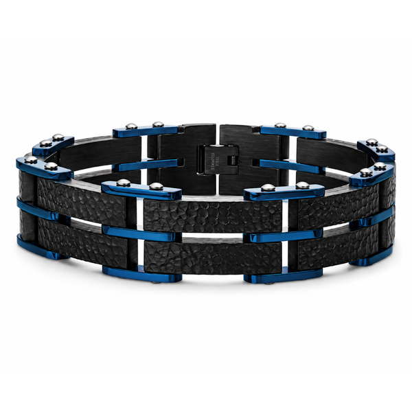Blue IP Hammered Link Modern Men’s Bracelet Bradley's Jewelers Jacksonville, NC