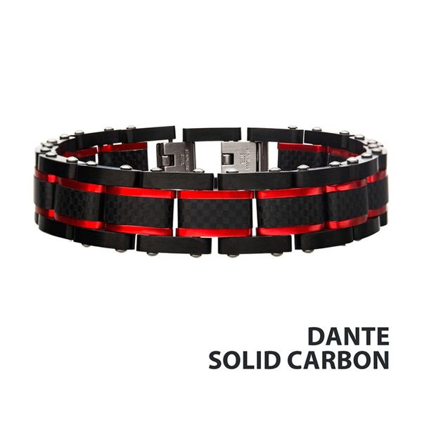 Dante Black & Red Stainless Steel Matte Carbon Fiber Link Bracelet Bradley's Jewelers Jacksonville, NC