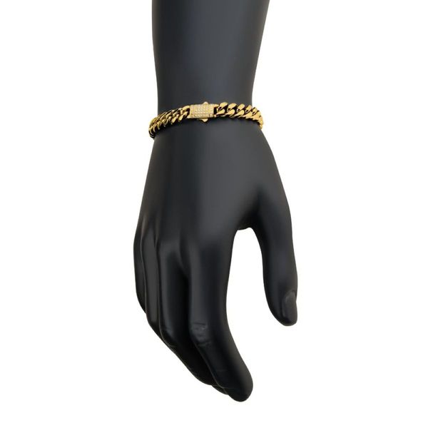 8mm 18K Gold PlatedMiami Cuban Chain Bracelet with Lab-Grown Diamonds Image 3 Bradley's Jewelers Jacksonville, NC