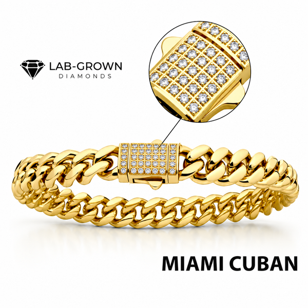 8mm 18K Gold PlatedMiami Cuban Chain Bracelet with Lab-Grown Diamonds Bradley's Jewelers Jacksonville, NC