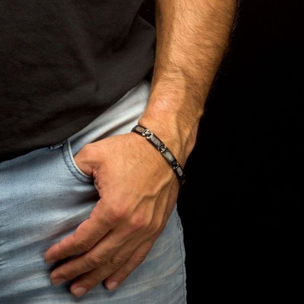 Matte Stainless Steel Link Bracelet with Deer Antler Inlay Image 2 Bradley's Jewelers Jacksonville, NC