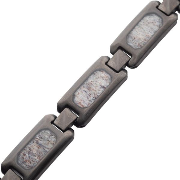 Matte Stainless Steel Link Bracelet with Deer Antler Inlay Image 3 Bradley's Jewelers Jacksonville, NC