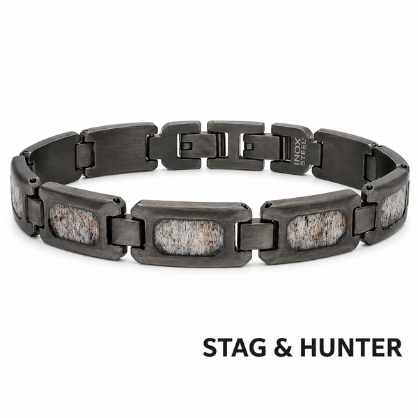 Matte Stainless Steel Link Bracelet with Deer Antler Inlay Bradley's Jewelers Jacksonville, NC