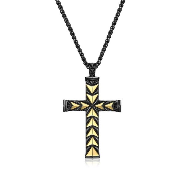 Ethos Chevron Cross Gunmetal and Gold-Plated Sterling Silver Necklace 24