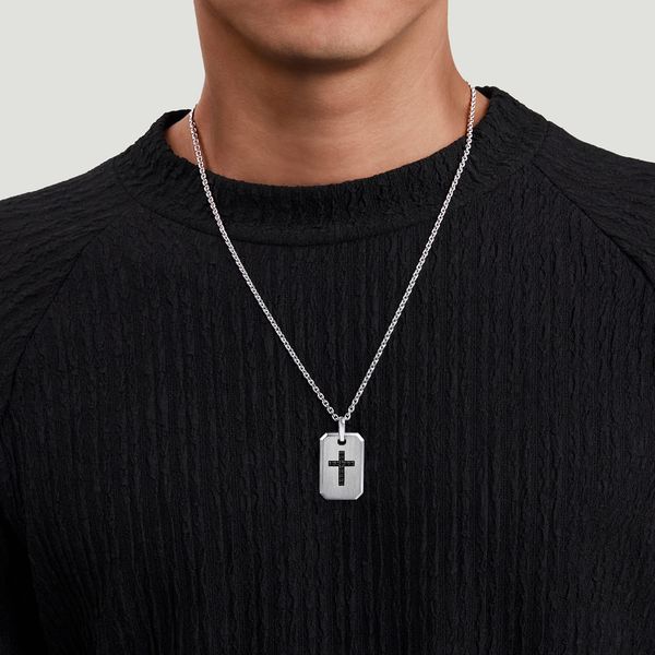 Gabriel & Co 925 Sterling Silver Dog Tag Pendant with Black Spinel Cross Image 4 Bradley's Jewelers Jacksonville, NC