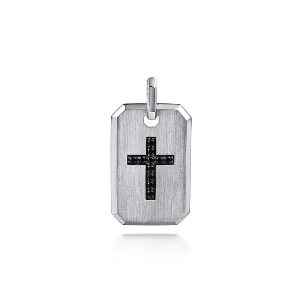 Gabriel & Co 925 Sterling Silver Dog Tag Pendant with Black Spinel Cross Bradley's Jewelers Jacksonville, NC