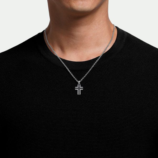 Gabriel & Co Men's Sterling Silver Black Spinel Cross Pendant Image 4 Bradley's Jewelers Jacksonville, NC
