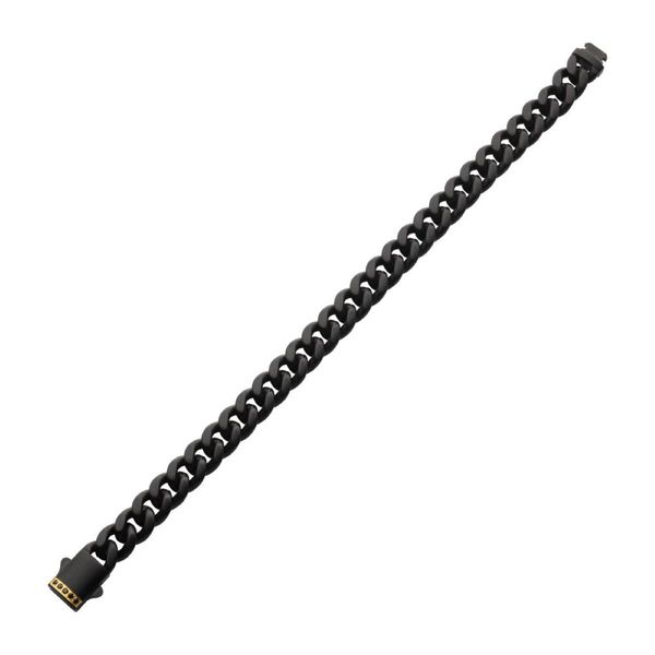 10mm Black IP Stainless Steel Matte Miami Cuban Chain Bracelet with 1.6mm Genuine Black Sapphire Image 2 Bradley's Jewelers Jacksonville, NC