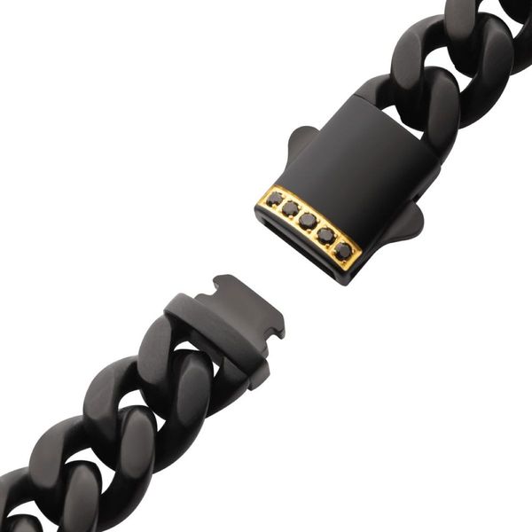 10mm Black IP Stainless Steel Matte Miami Cuban Chain Bracelet with 1.6mm Genuine Black Sapphire Image 3 Bradley's Jewelers Jacksonville, NC