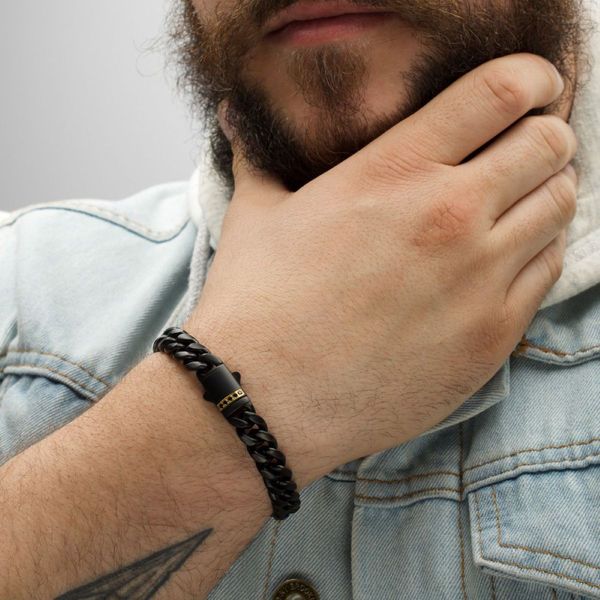 10mm Black IP Stainless Steel Matte Miami Cuban Chain Bracelet with 1.6mm Genuine Black Sapphire Image 4 Bradley's Jewelers Jacksonville, NC