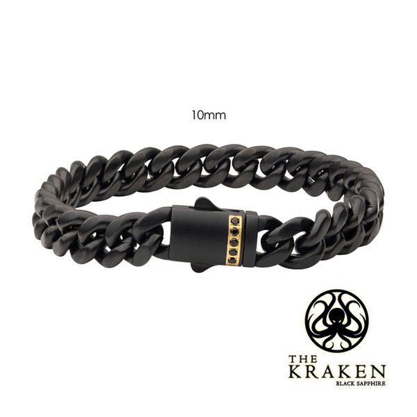 10mm Black IP Stainless Steel Matte Miami Cuban Chain Bracelet with 1.6mm Genuine Black Sapphire Bradley's Jewelers Jacksonville, NC