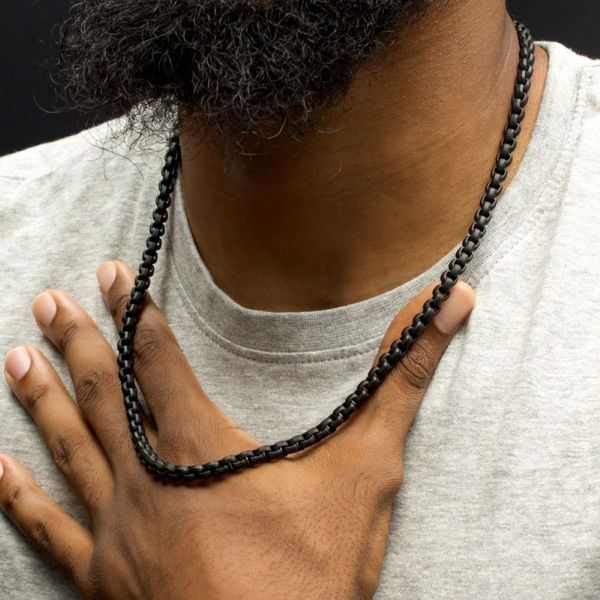 4mm Matte Black IP Stainless Steel Bold Box Chain Necklace Image 3 Bradley's Jewelers Jacksonville, NC