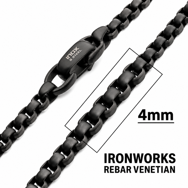 4mm Matte Black IP Stainless Steel Bold Box Chain Necklace Bradley's Jewelers Jacksonville, NC