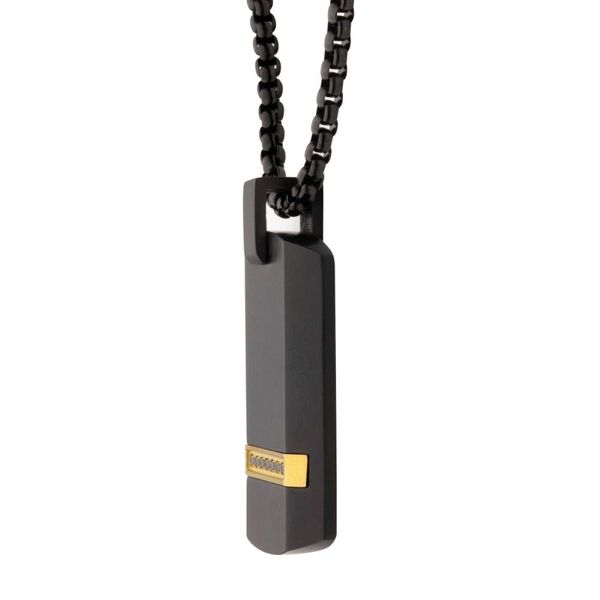 Black IP Steel Dog Tag Pendant with Genuine Black Sapphire and Box Chain Image 2 Bradley's Jewelers Jacksonville, NC