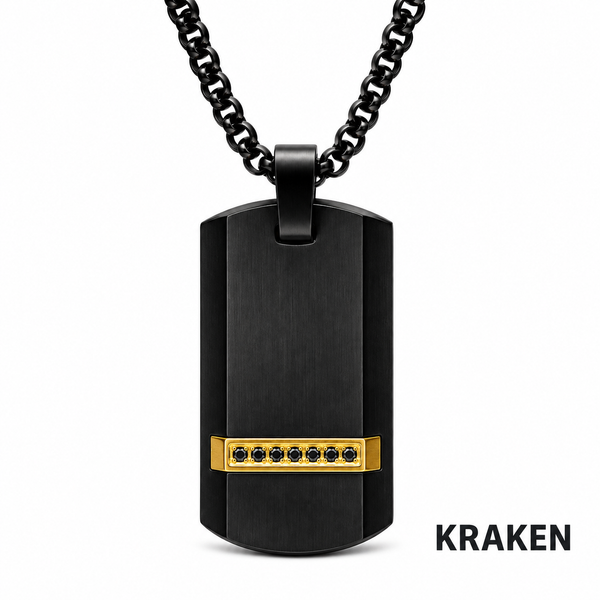 Black IP Steel Dog Tag Pendant with Genuine Black Sapphire and Box Chain Bradley's Jewelers Jacksonville, NC
