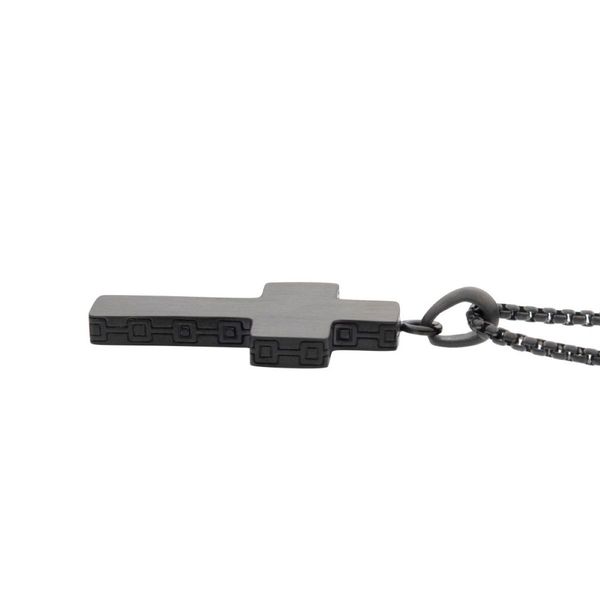 Black IP Engravable Cross Pendant with Round Box Chain Image 3 Bradley's Jewelers Jacksonville, NC