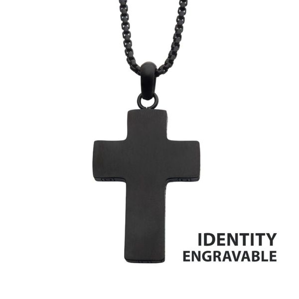 Black IP Engravable Cross Pendant with Round Box Chain Bradley's Jewelers Jacksonville, NC